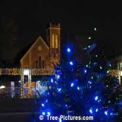 Christmas Lights With Illuminated Church In Background